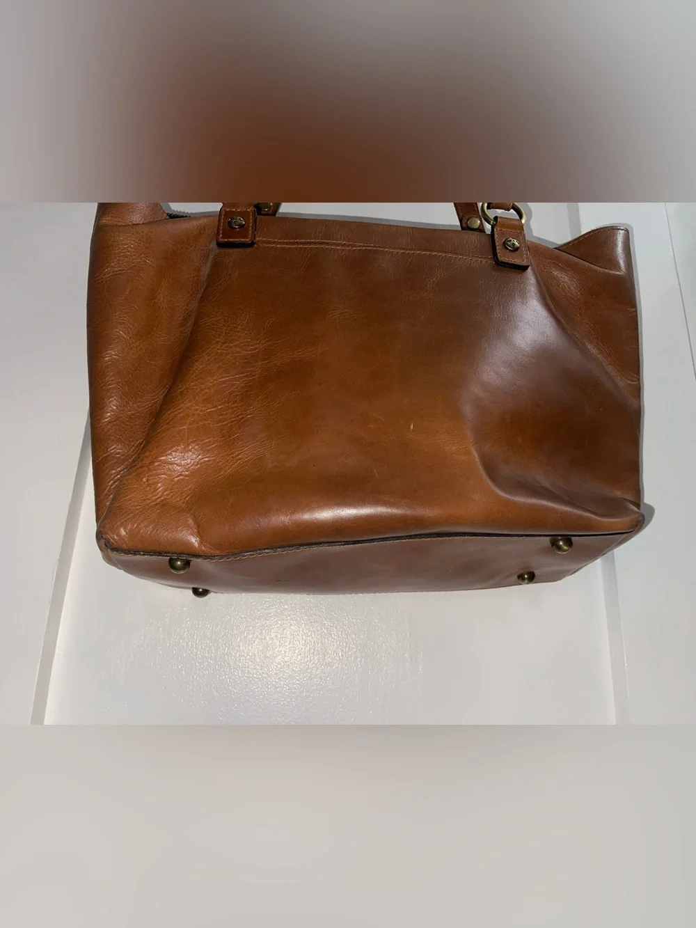 Patricia Nash Alessano Tan Leather Tote Bag Shoulder Purse Cognac Zip Top